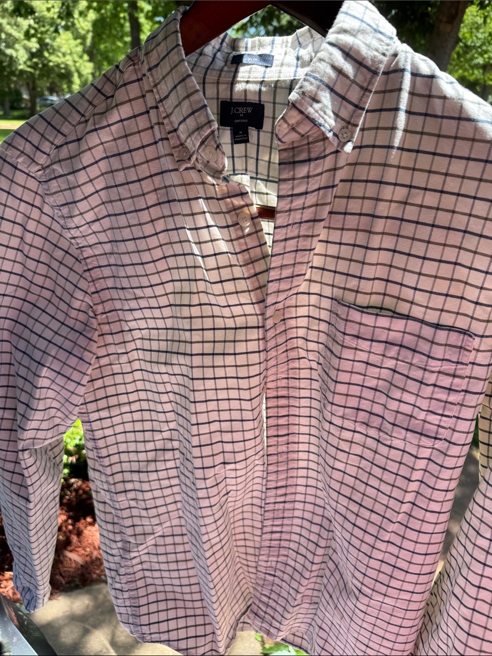 J. Crew Men’s Button-Down Shirt - White with Navy Windowpane Check